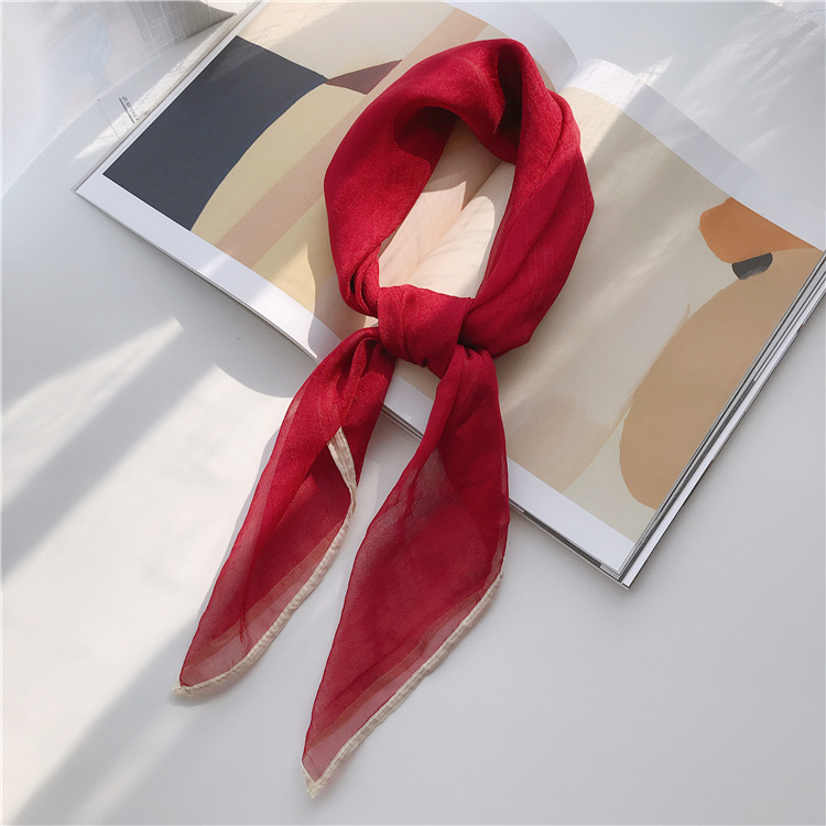 Női chiffon sál kontrasztos szegéllyel, négyszögletes, fekete, 70x70 cm