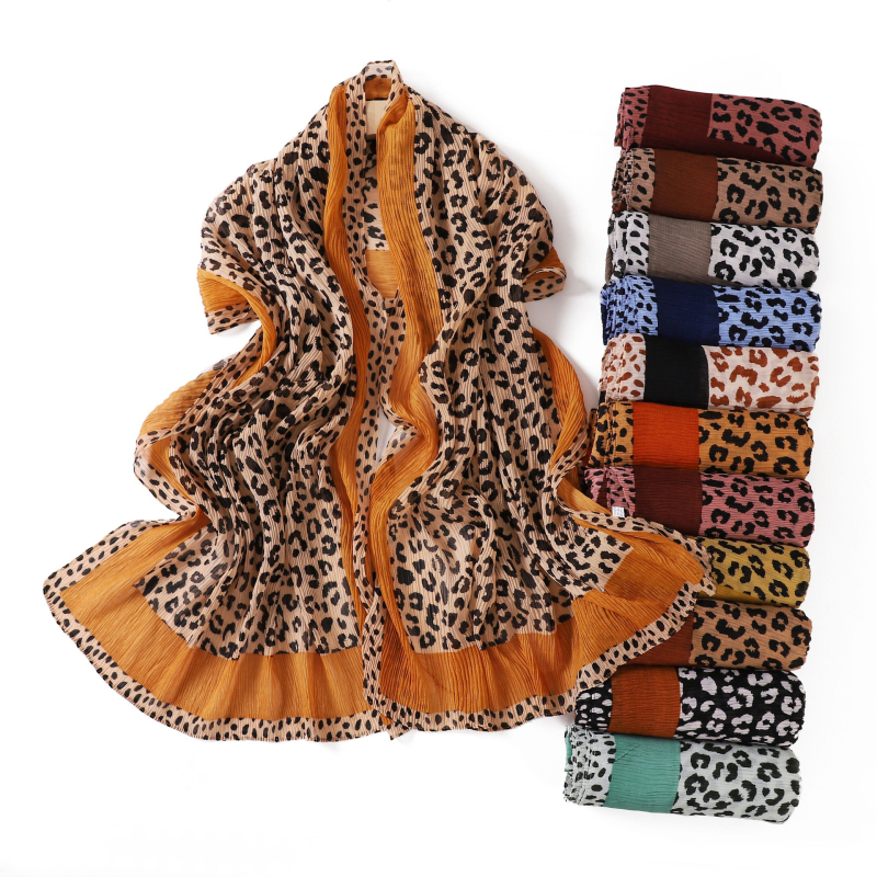 Leopárd minta patchwork fejkendő és sál, puha, retro stílus