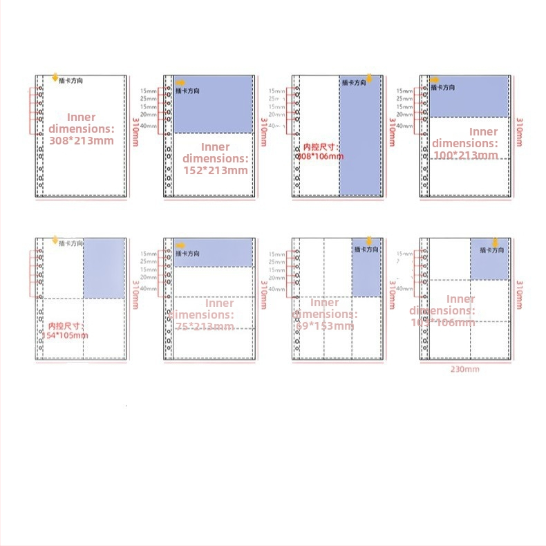 A4 album na karty — vnútorné stránky s deväťmi priehradkami, voľné vložky 3 palcov na uloženie fotografií, prispôsobiteľný veľkoobchodný album na ukladanie puzzle