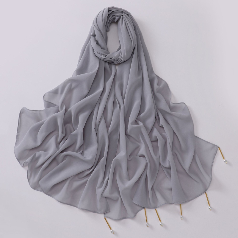 Kézzel készített chiffon sál rézcső gyöngyökkel, 170×70 cm