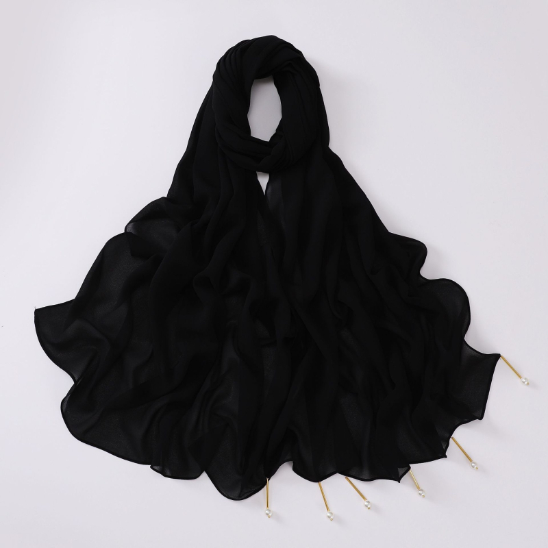Kézzel készített chiffon sál rézcső gyöngyökkel, 170×70 cm