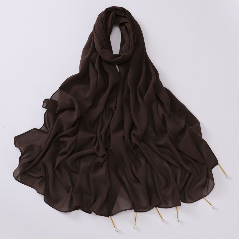 Kézzel készített chiffon sál rézcső gyöngyökkel, 170×70 cm