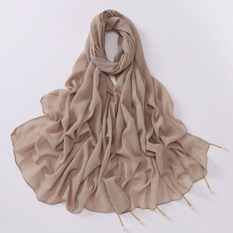 Kézzel készített chiffon sál rézcső gyöngyökkel, 170×70 cm