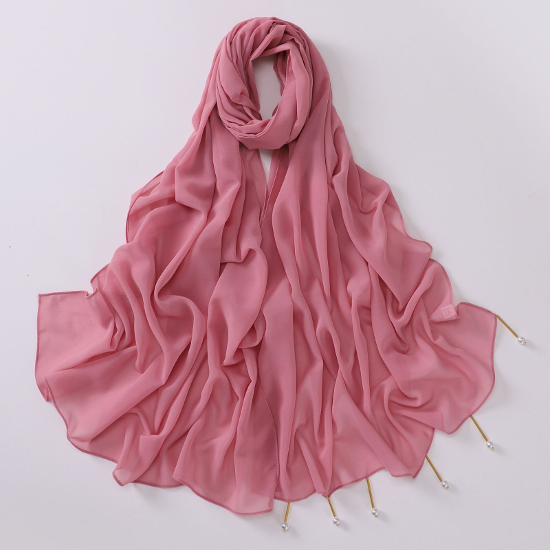 Kézzel készített chiffon sál rézcső gyöngyökkel, 170×70 cm