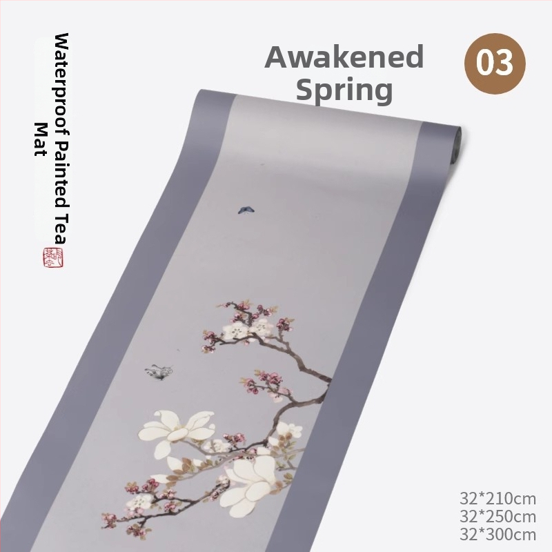 Hedvábný nepremokavý behúň na čajový stôl – zen inšpirácia, moderný čínsky štýl, dlhý