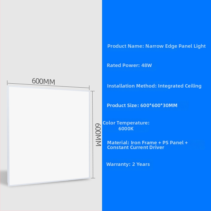 LED plochý panel osvetlenie 600×600 mm a 300×600 mm, úzky rám, hliníkové panelové svetlo, anti-glare, vysoký jas, ploché stropné svietidlo