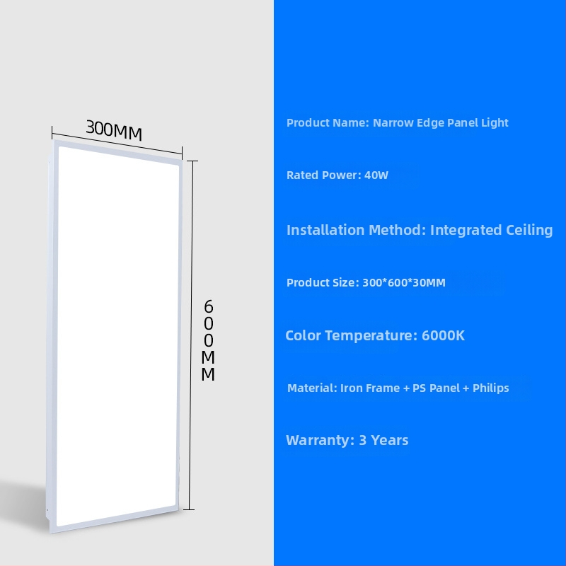 LED plochý panel osvetlenie 600×600 mm a 300×600 mm, úzky rám, hliníkové panelové svetlo, anti-glare, vysoký jas, ploché stropné svietidlo