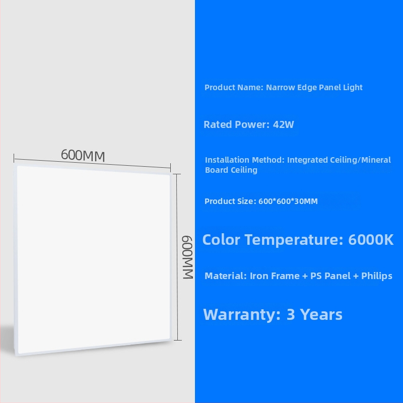 LED plochý panel osvetlenie 600×600 mm a 300×600 mm, úzky rám, hliníkové panelové svetlo, anti-glare, vysoký jas, ploché stropné svietidlo