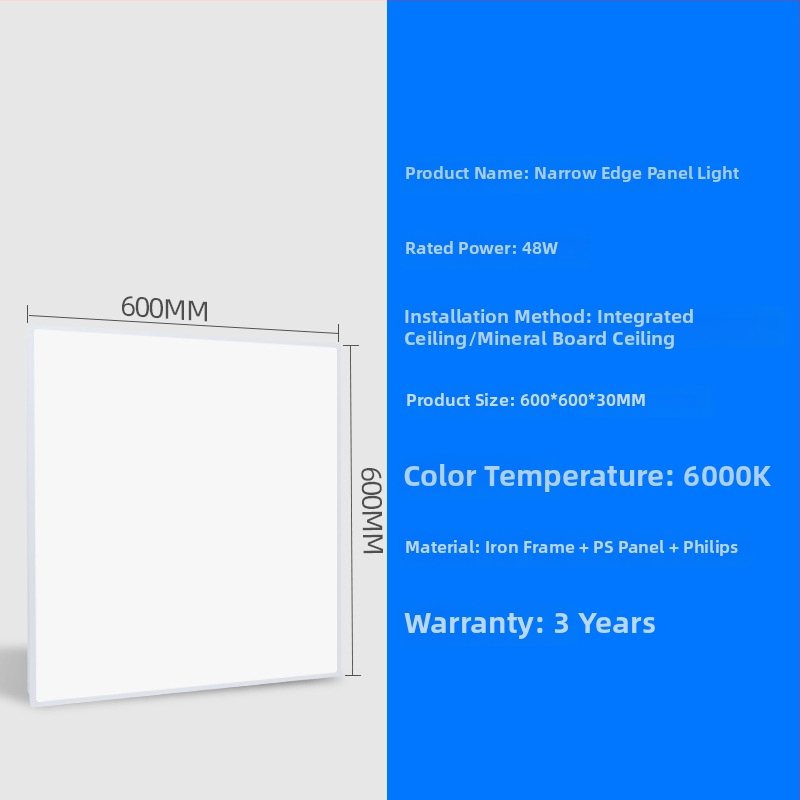 LED plochý panel osvetlenie 600×600 mm a 300×600 mm, úzky rám, hliníkové panelové svetlo, anti-glare, vysoký jas, ploché stropné svietidlo