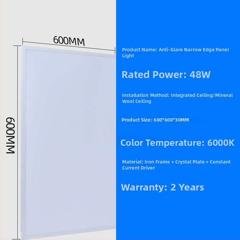 LED plochý panel osvetlenie 600×600 mm a 300×600 mm, úzky rám, hliníkové panelové svetlo, anti-glare, vysoký jas, ploché stropné svietidlo