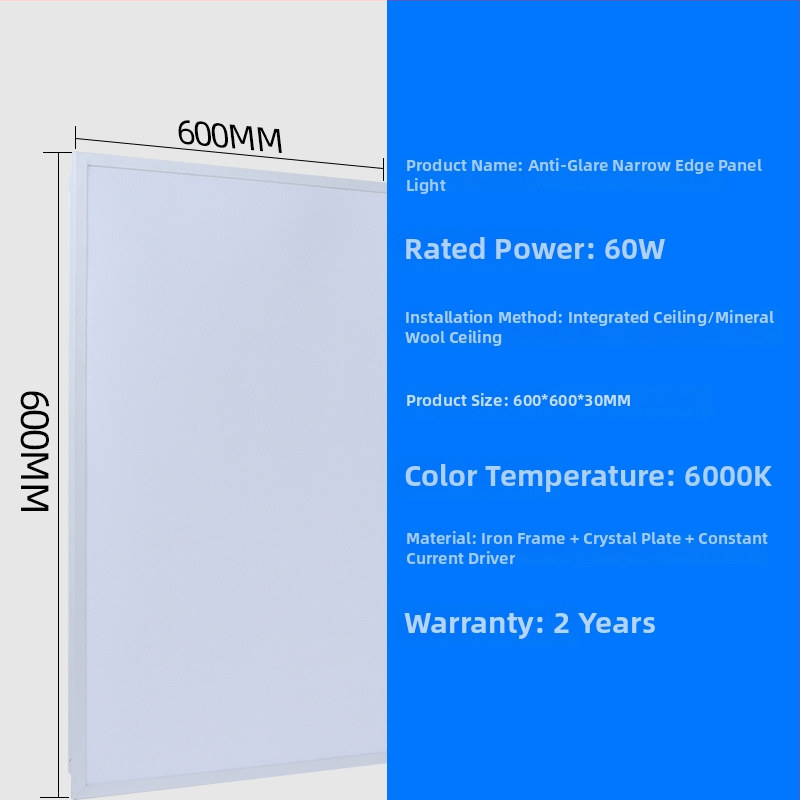 LED plochý panel osvetlenie 600×600 mm a 300×600 mm, úzky rám, hliníkové panelové svetlo, anti-glare, vysoký jas, ploché stropné svietidlo