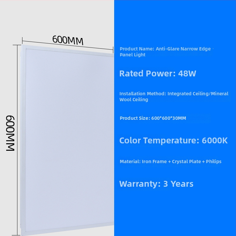 LED plochý panel osvetlenie 600×600 mm a 300×600 mm, úzky rám, hliníkové panelové svetlo, anti-glare, vysoký jas, ploché stropné svietidlo
