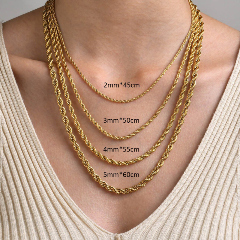 Ogrlica od nehrđajućeg čelika s kubanskim lancem, vakuumski pozlaćena zlatnom tonom, uvijeni dizajn, hip-hop stil