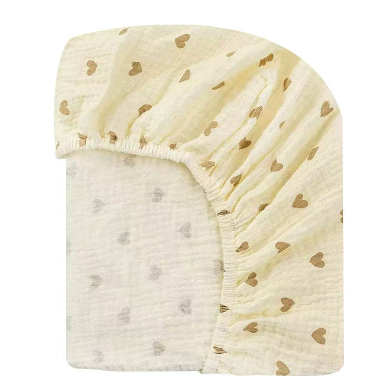 Set de lenjerie pentru copii din bumbac 100% tip A: cearșaf cu elastic, husă de pat și cearșaf, din tifon dublu-strat cu imprimeu desen animat; pentru toate anotimpurile