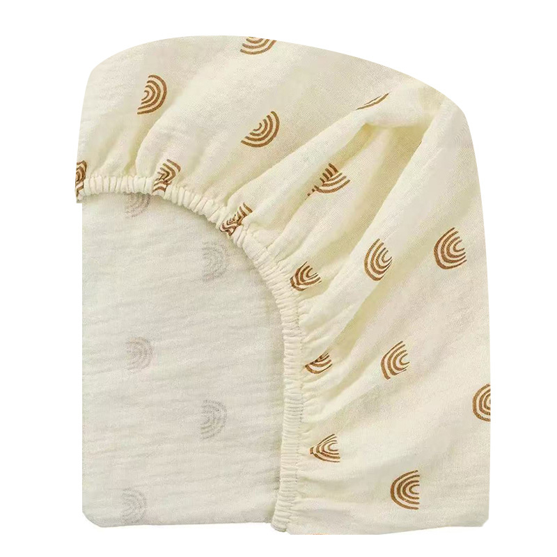 Set de lenjerie pentru copii din bumbac 100% tip A: cearșaf cu elastic, husă de pat și cearșaf, din tifon dublu-strat cu imprimeu desen animat; pentru toate anotimpurile