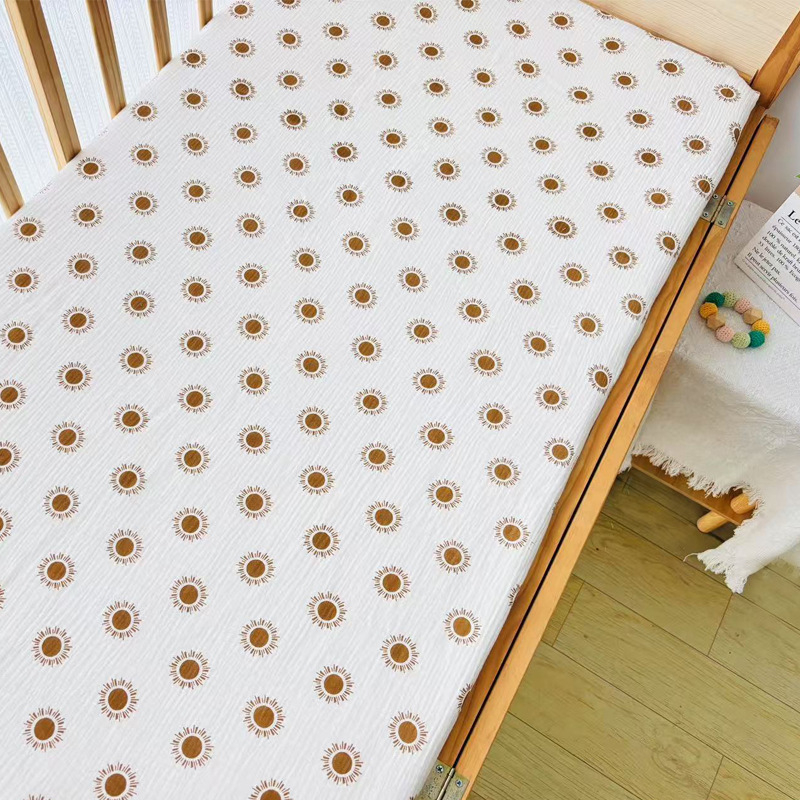 Set de lenjerie pentru copii din bumbac 100% tip A: cearșaf cu elastic, husă de pat și cearșaf, din tifon dublu-strat cu imprimeu desen animat; pentru toate anotimpurile