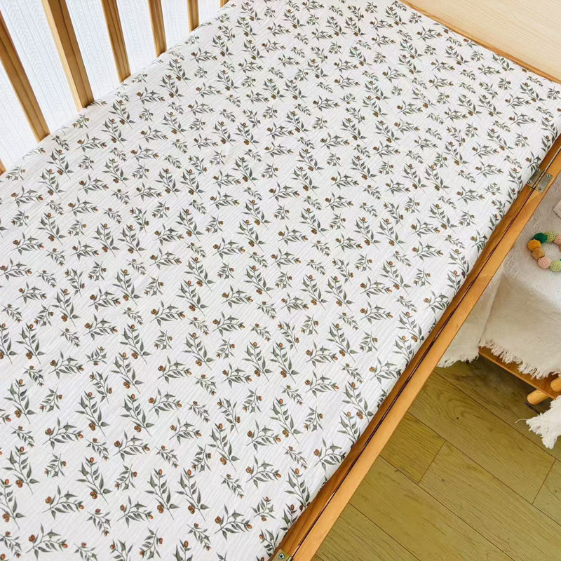 Set de lenjerie pentru copii din bumbac 100% tip A: cearșaf cu elastic, husă de pat și cearșaf, din tifon dublu-strat cu imprimeu desen animat; pentru toate anotimpurile