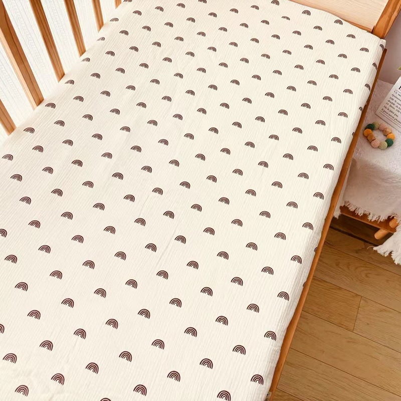 Set de lenjerie pentru copii din bumbac 100% tip A: cearșaf cu elastic, husă de pat și cearșaf, din tifon dublu-strat cu imprimeu desen animat; pentru toate anotimpurile