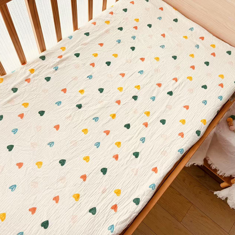 Set de lenjerie pentru copii din bumbac 100% tip A: cearșaf cu elastic, husă de pat și cearșaf, din tifon dublu-strat cu imprimeu desen animat; pentru toate anotimpurile