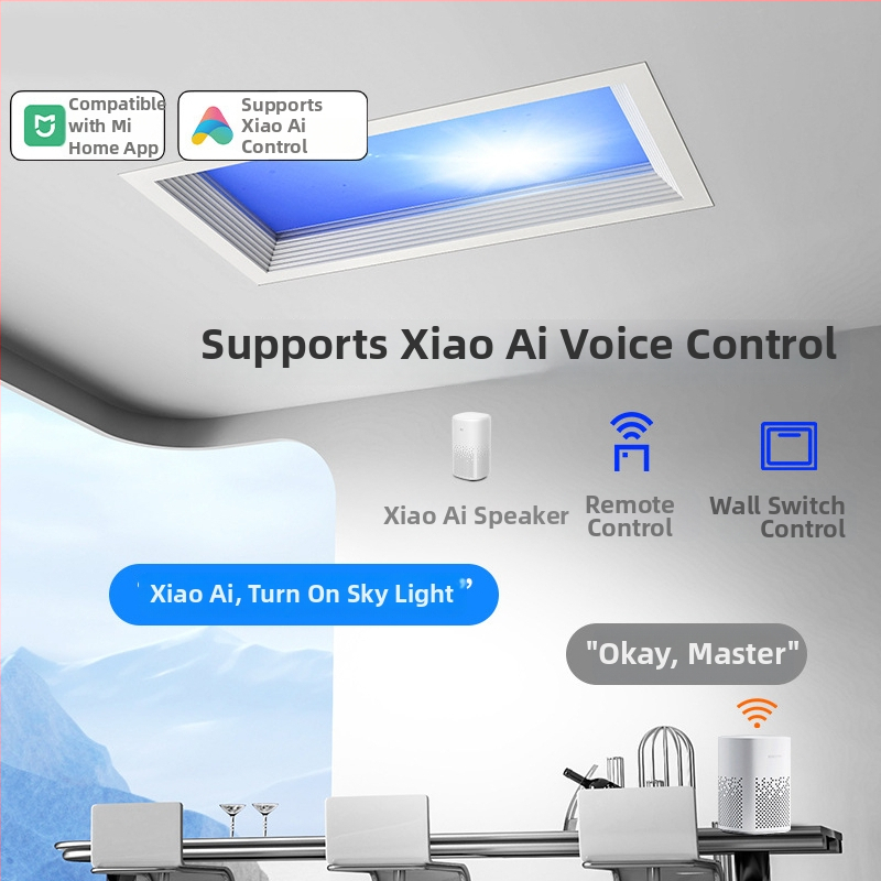 LED ultra tenký stropný panel s inteligentnou integráciou, vhodný do kuchyne a kúpeľne, modré svetlo oblohy, simulácia Slnka, čisté nebo svetlo