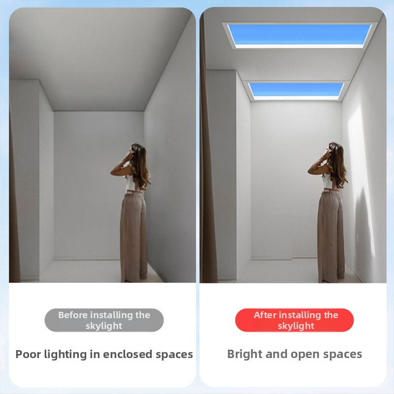 LED ultra tenký stropný panel s inteligentnou integráciou, vhodný do kuchyne a kúpeľne, modré svetlo oblohy, simulácia Slnka, čisté nebo svetlo
