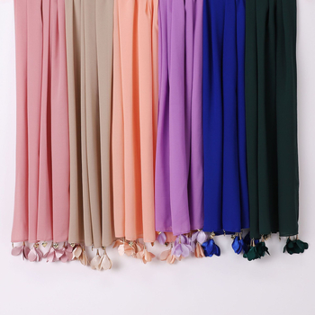 Kézzel készült szív alakú virágos gyöngyös chiffon sál, etnikus stílus