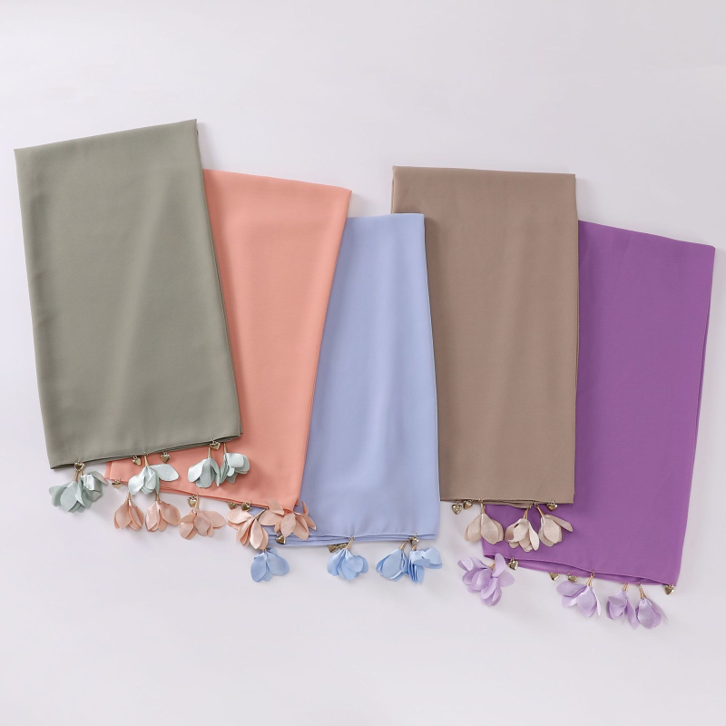 Kézzel készült szív alakú virágos gyöngyös chiffon sál, etnikus stílus