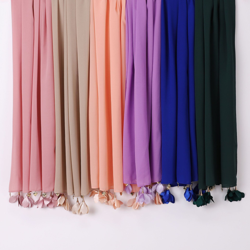 Kézzel készült szív alakú virágos gyöngyös chiffon sál, etnikus stílus