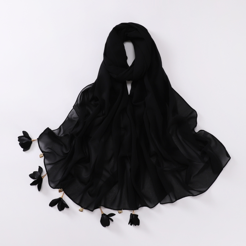 Kézzel készült szív alakú virágos gyöngyös chiffon sál, etnikus stílus