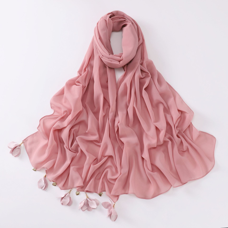 Kézzel készült szív alakú virágos gyöngyös chiffon sál, etnikus stílus