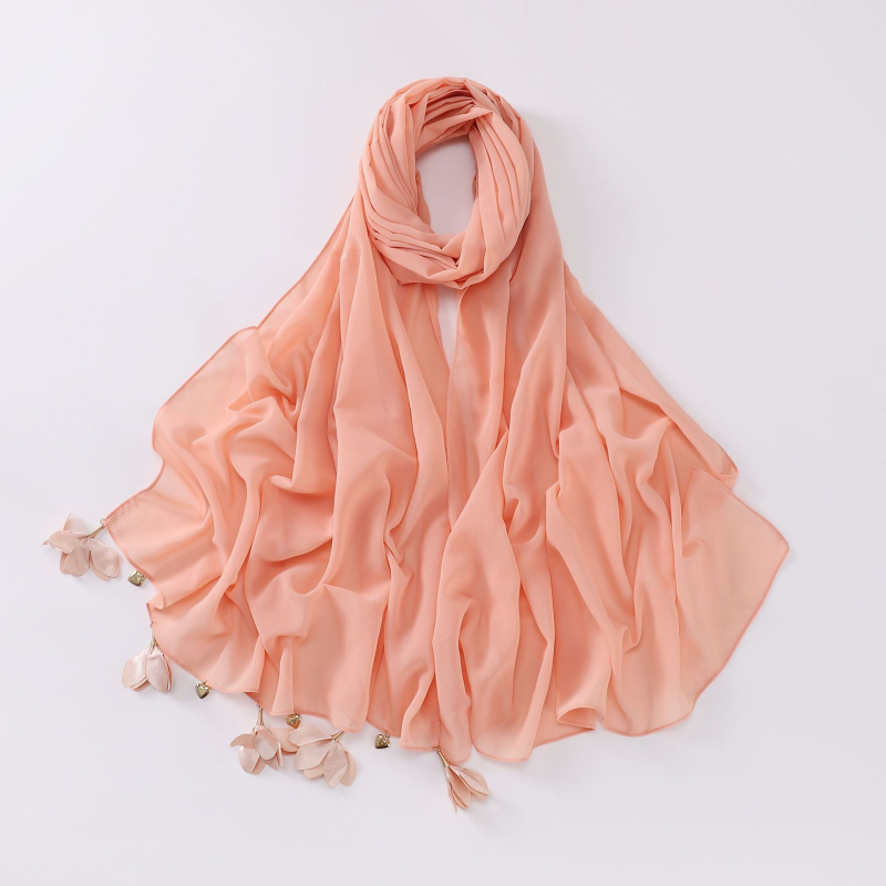 Kézzel készült szív alakú virágos gyöngyös chiffon sál, etnikus stílus