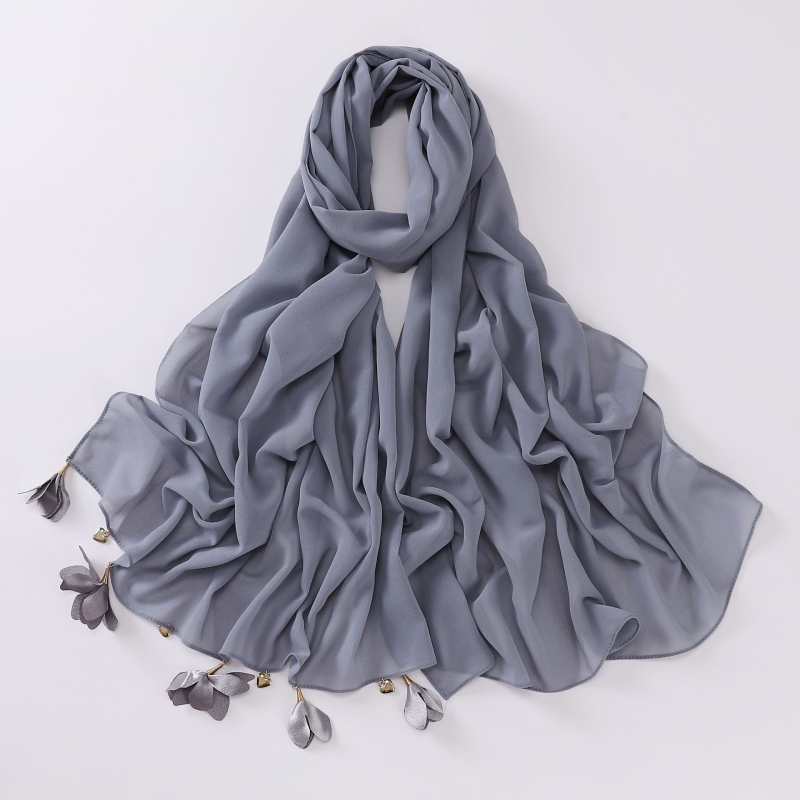 Kézzel készült szív alakú virágos gyöngyös chiffon sál, etnikus stílus