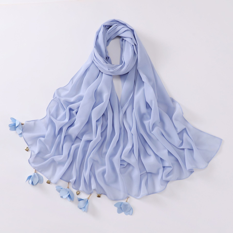 Kézzel készült szív alakú virágos gyöngyös chiffon sál, etnikus stílus