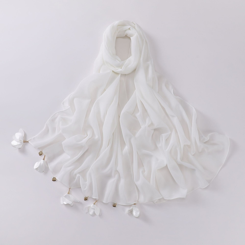 Kézzel készült szív alakú virágos gyöngyös chiffon sál, etnikus stílus