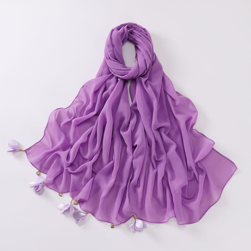 Kézzel készült szív alakú virágos gyöngyös chiffon sál, etnikus stílus