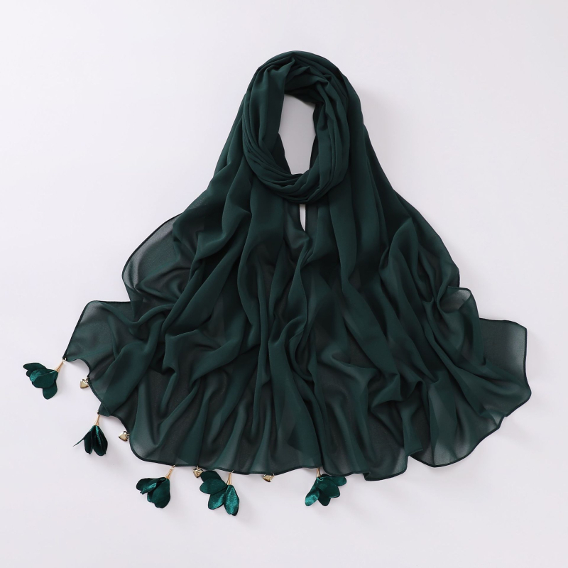 Kézzel készült szív alakú virágos gyöngyös chiffon sál, etnikus stílus
