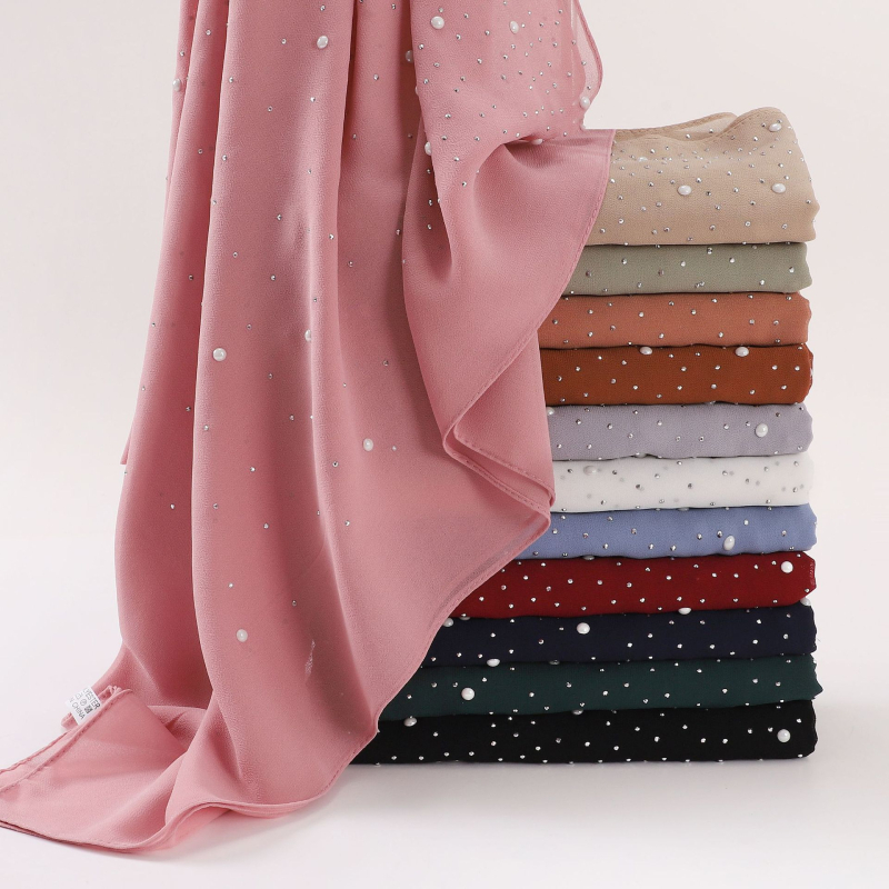 Gyöngy-chiffon hosszú sál, csillag-diamand mintával, etnikus fejkendő Malay-Afrikai stílusban