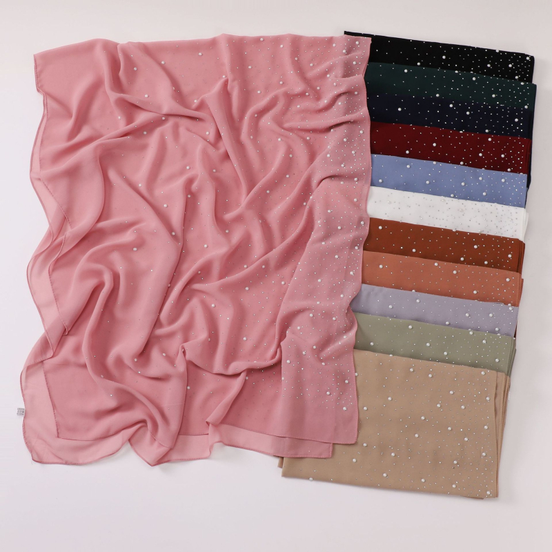 Gyöngy-chiffon hosszú sál, csillag-diamand mintával, etnikus fejkendő Malay-Afrikai stílusban