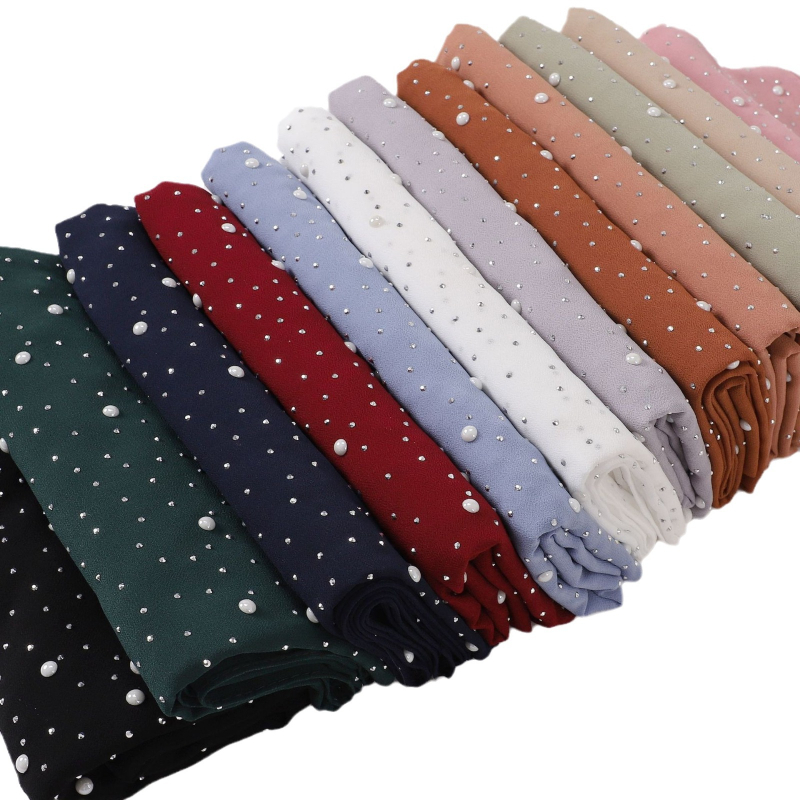 Gyöngy-chiffon hosszú sál, csillag-diamand mintával, etnikus fejkendő Malay-Afrikai stílusban
