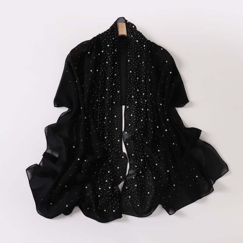 Gyöngy-chiffon hosszú sál, csillag-diamand mintával, etnikus fejkendő Malay-Afrikai stílusban