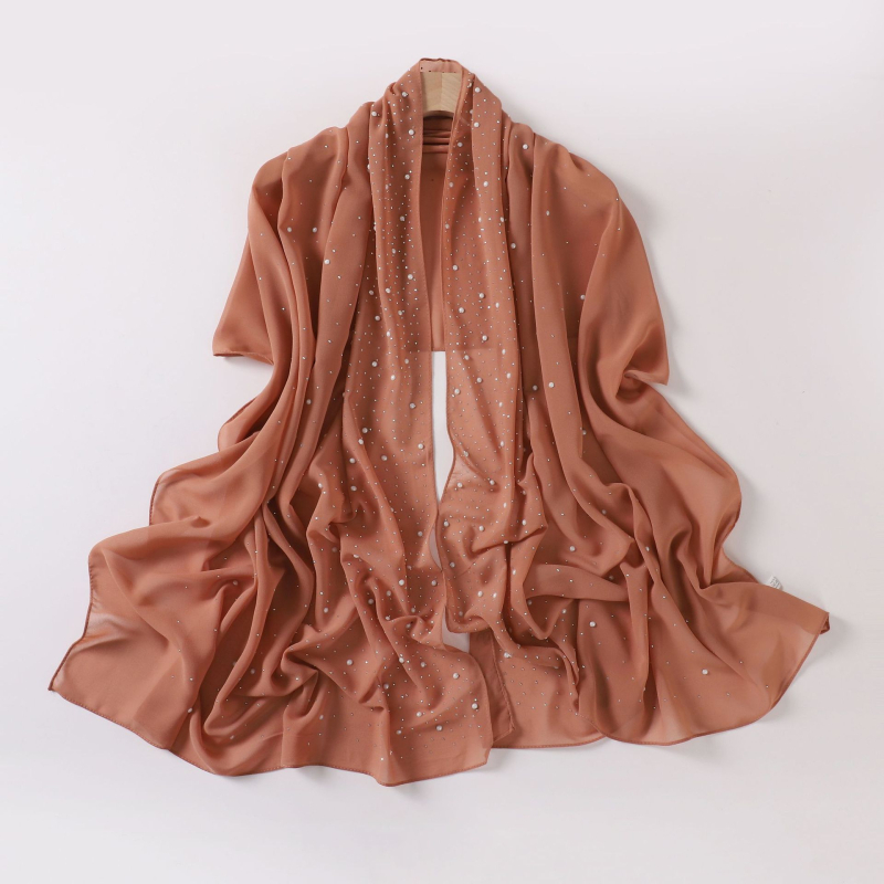 Gyöngy-chiffon hosszú sál, csillag-diamand mintával, etnikus fejkendő Malay-Afrikai stílusban
