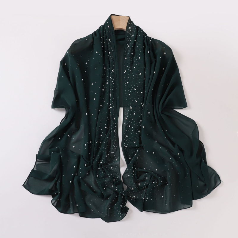 Gyöngy-chiffon hosszú sál, csillag-diamand mintával, etnikus fejkendő Malay-Afrikai stílusban