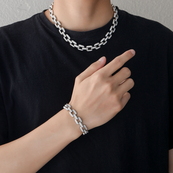 MATHALLA muški ogrlica od legure, geometrijski dizajn 12 mm s dijamantnim učinkom, Cuban link, hip-hop stil