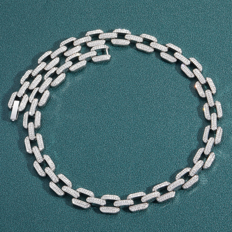 MATHALLA muški ogrlica od legure, geometrijski dizajn 12 mm s dijamantnim učinkom, Cuban link, hip-hop stil