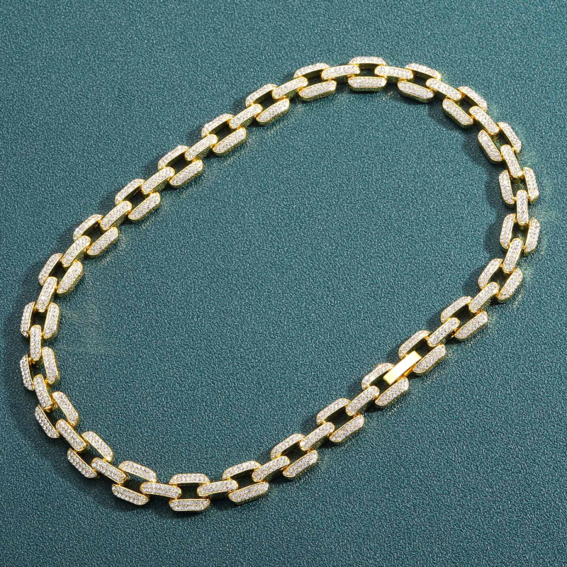 MATHALLA muški ogrlica od legure, geometrijski dizajn 12 mm s dijamantnim učinkom, Cuban link, hip-hop stil