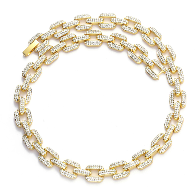 MATHALLA muški ogrlica od legure, geometrijski dizajn 12 mm s dijamantnim učinkom, Cuban link, hip-hop stil