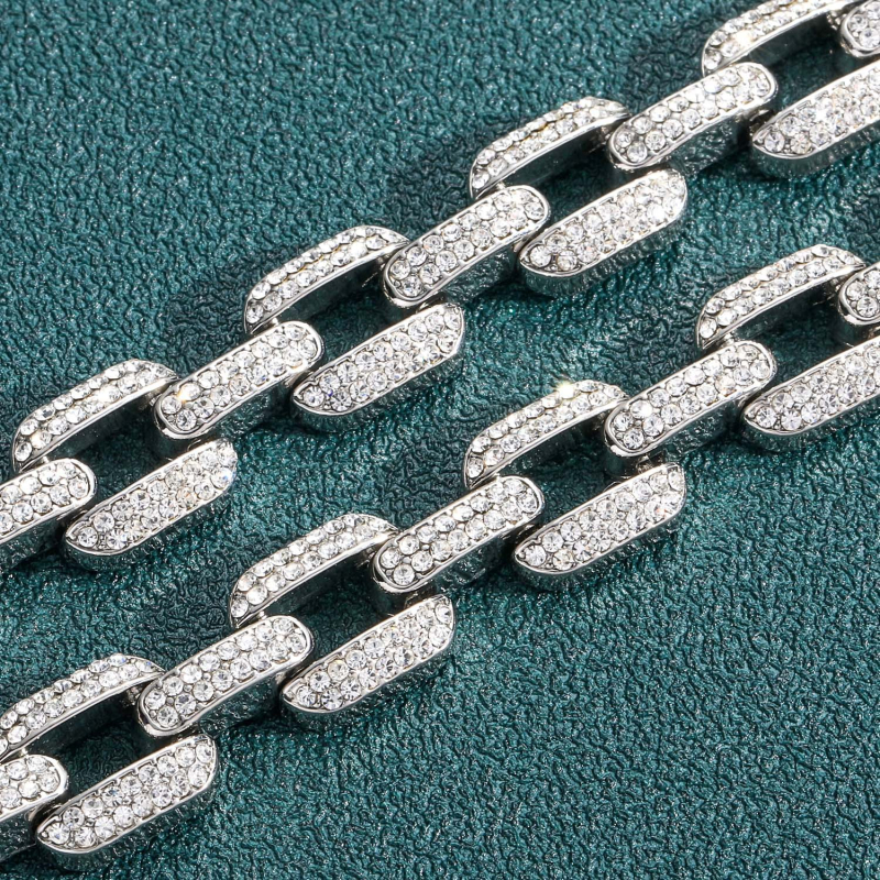 MATHALLA muški ogrlica od legure, geometrijski dizajn 12 mm s dijamantnim učinkom, Cuban link, hip-hop stil