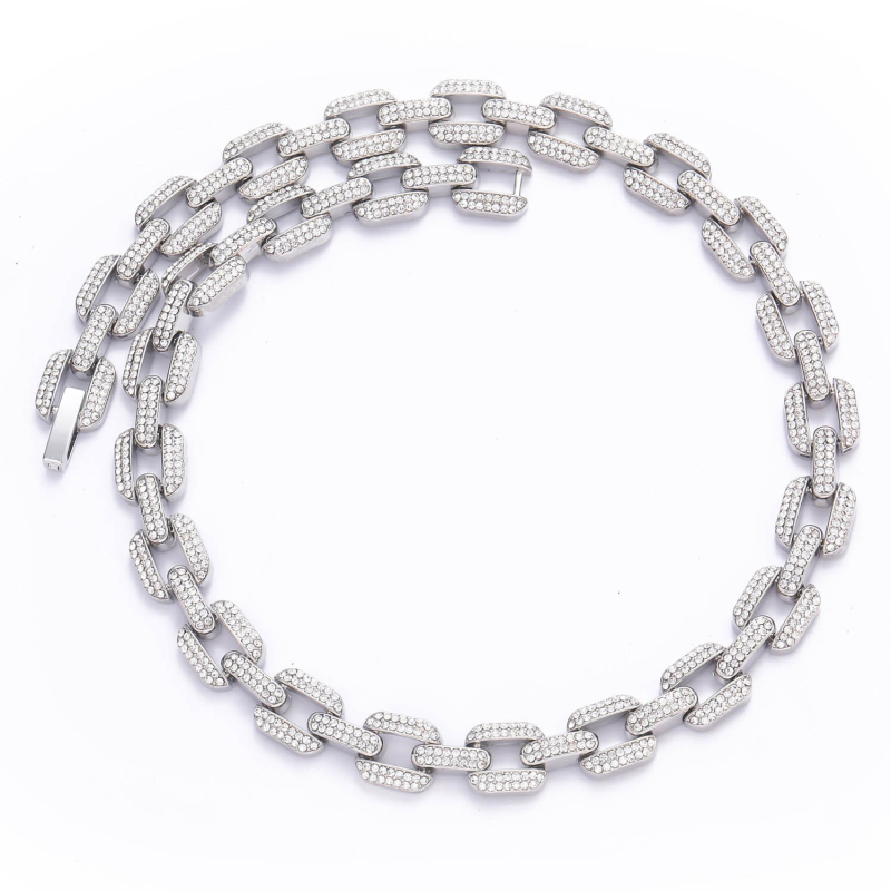 MATHALLA muški ogrlica od legure, geometrijski dizajn 12 mm s dijamantnim učinkom, Cuban link, hip-hop stil