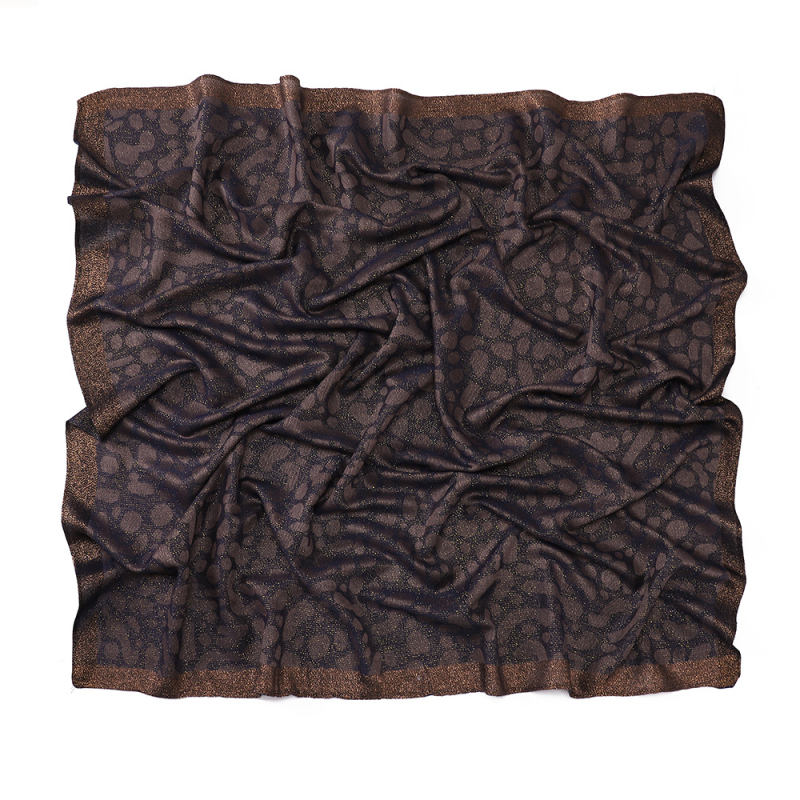 Modern arany fonalú négyszögletű sál nőknek, vintage etnikus stílus, 100x100 cm, poliészter.