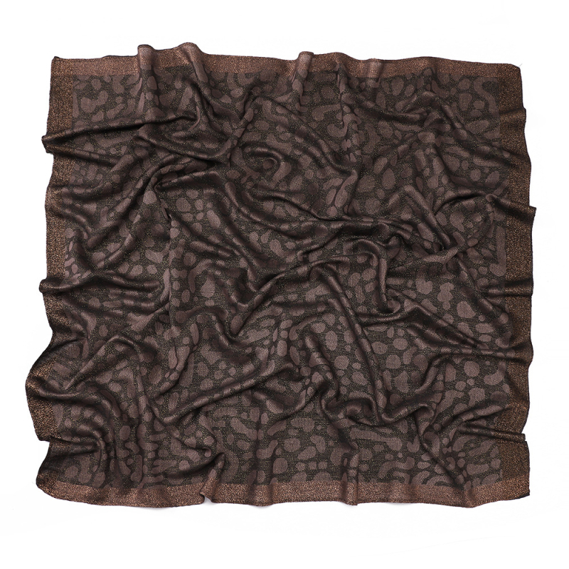 Modern arany fonalú négyszögletű sál nőknek, vintage etnikus stílus, 100x100 cm, poliészter.